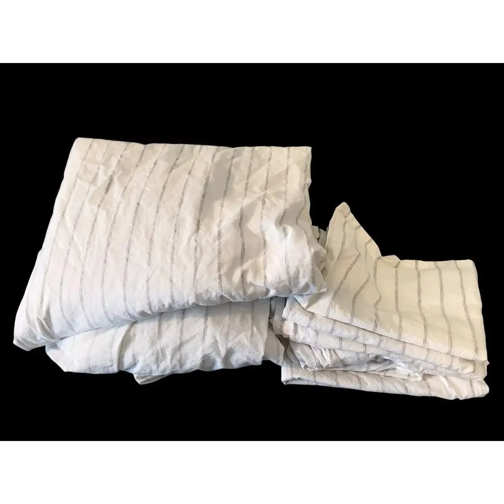 West Elm Organic Cotton Sheet Set KING Simple Stripe White Gray 7 Pc Bedding